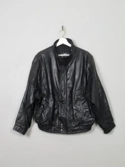 Men's Vintage London Fog Black Leather Bomber Jacket M