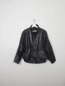 Men's Vintage London Fog Black Leather Bomber Jacket M
