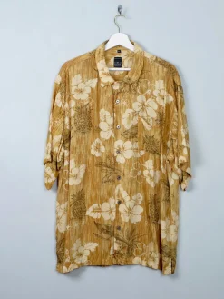 Men's Vintage Mustard Floral Hawaiian Style Shirt XL
