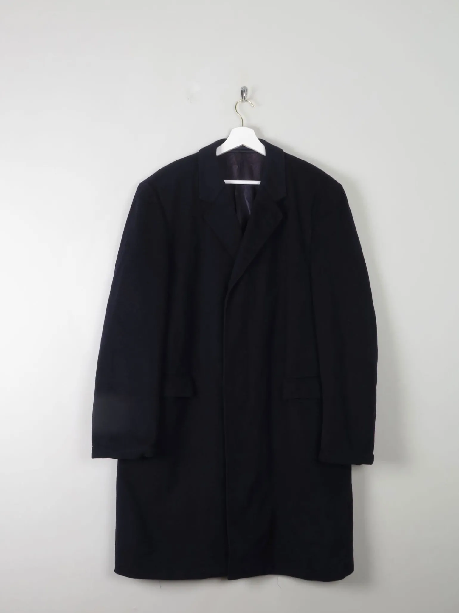 Men's Vintage Navy Wool Overcoat L/XL 44/46