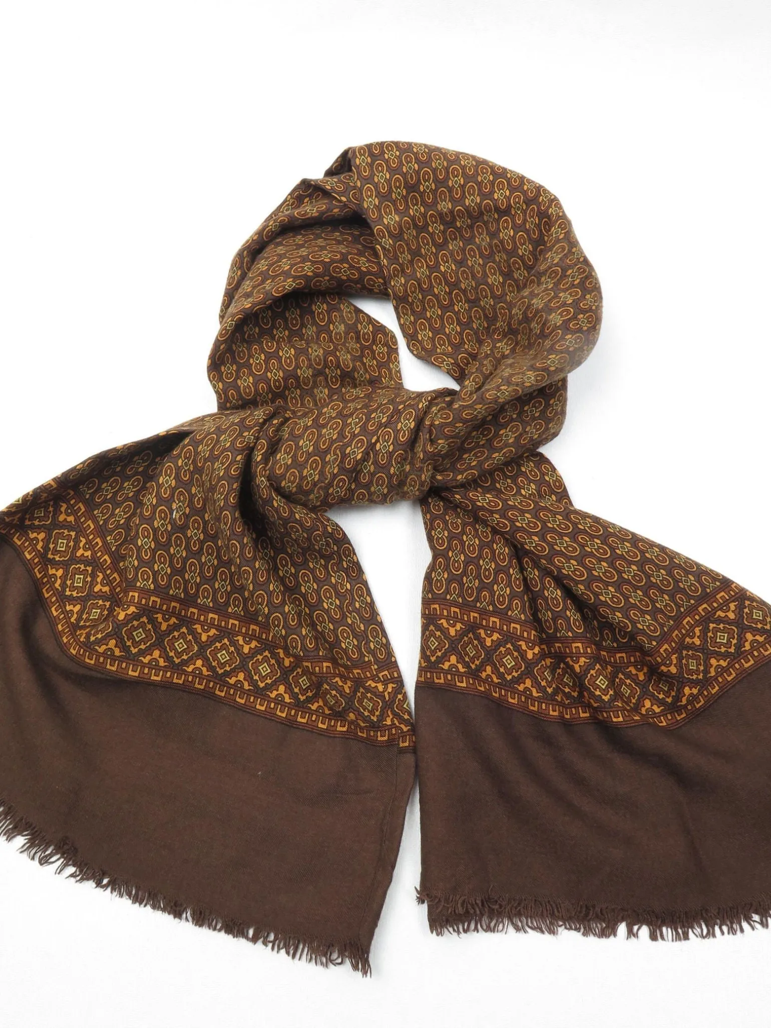Men's Vintage Printed Mustard & Brown Scarf