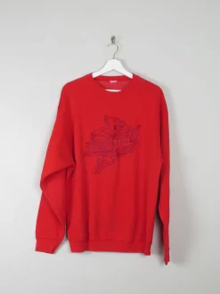 Men's Vintage Red Embroidered Sweatshirt L
