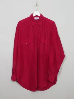 Men's Vintage Red Silk Shirt S