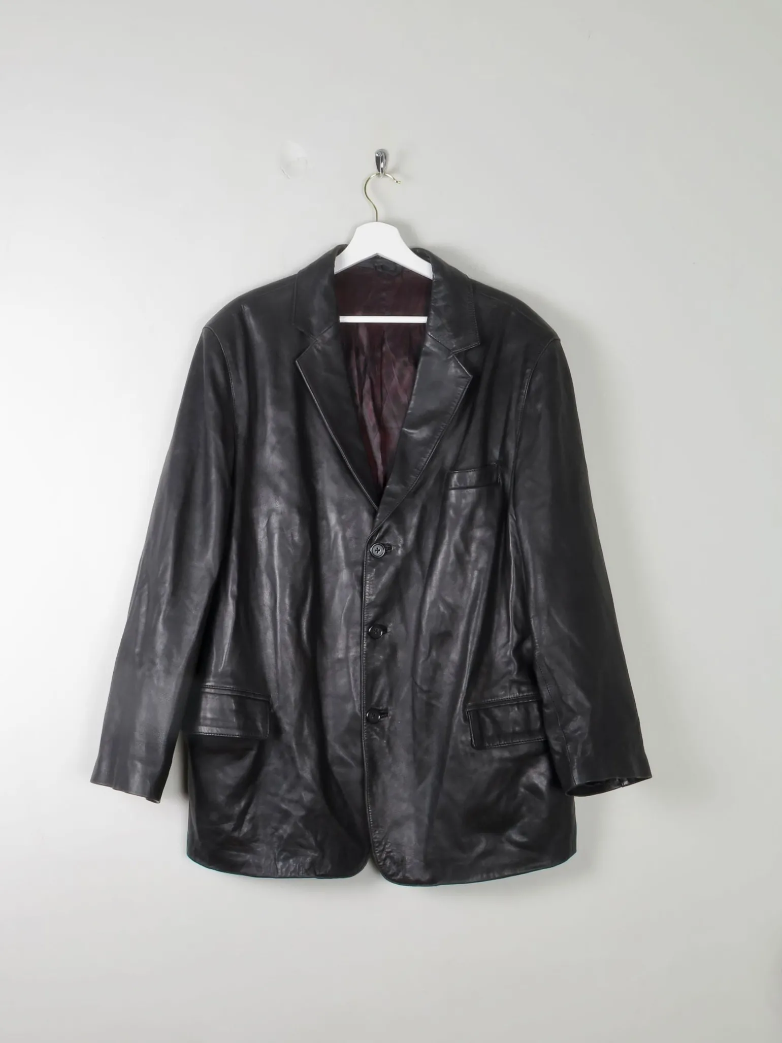 Men's Vintage Soft Black Leather Jacket XL