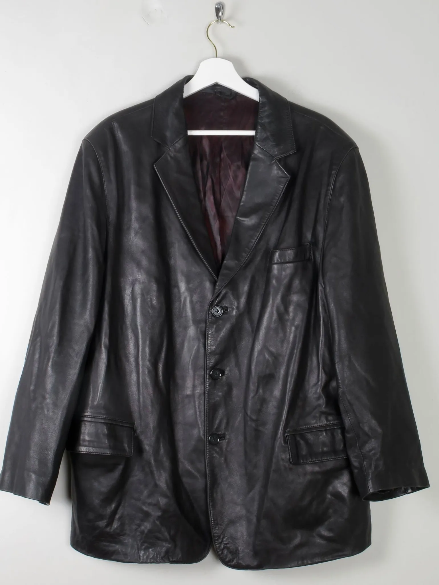 Men's Vintage Soft Black Leather Jacket XL