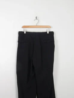 Men's Vintage Wool Black Trousers With Turn Up Hem 34