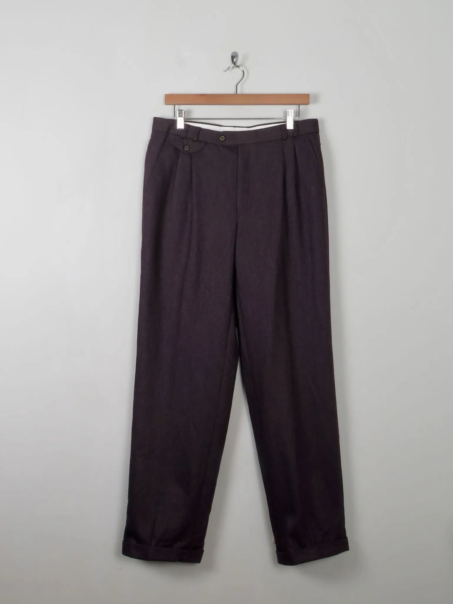 Men's Vintage Wool Trousers Wine/Brown 33" W 31"L