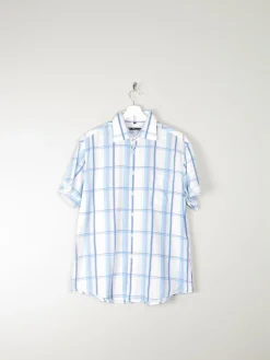 Men's White Cotton Check Short Sleeve Ben Sherman Shirt L