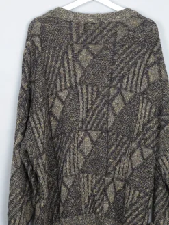 Men's Yellow & Grey Vintage Cardigan Patterned Wool L/XL