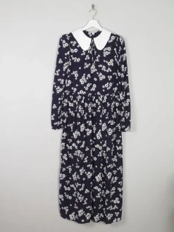Navy & Ivory Floral Printed Ghost/M&S Dress With Collar 8