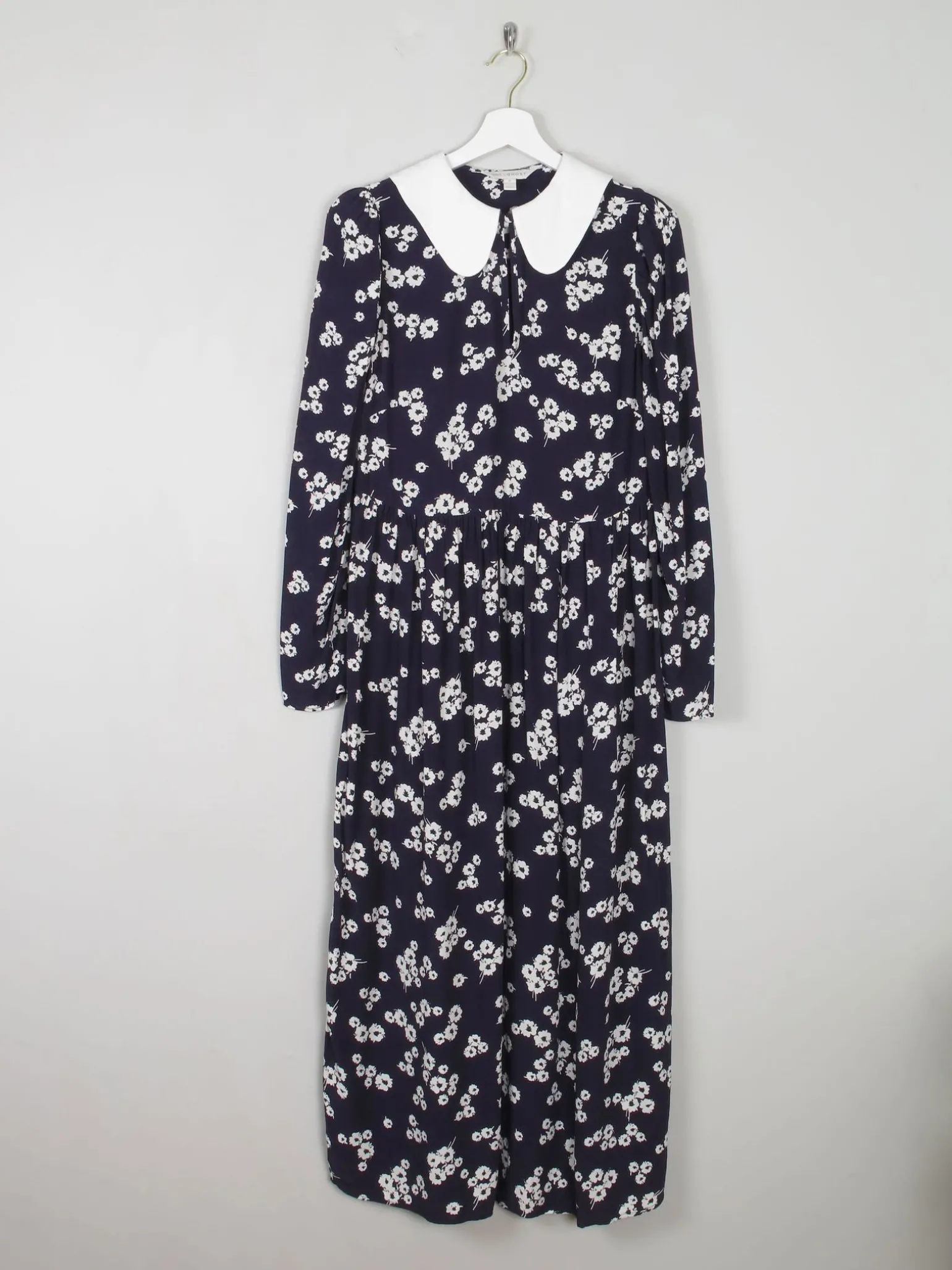 Navy & Ivory Floral Printed Ghost/M&S Dress With Collar 8