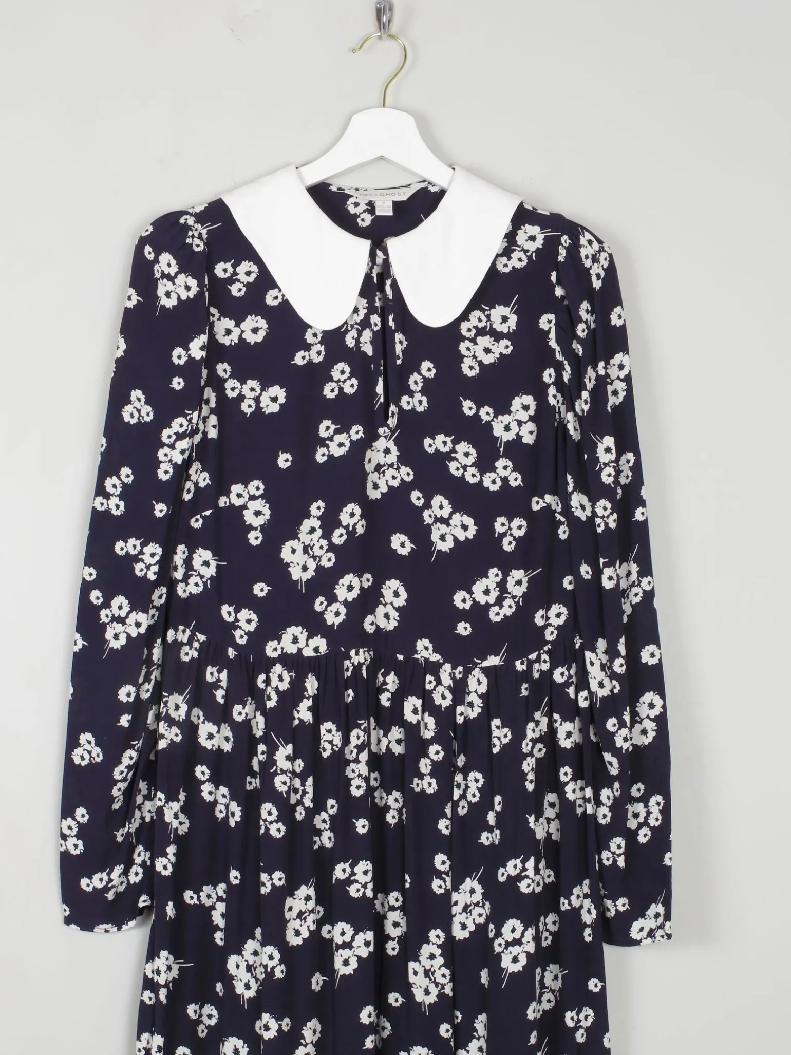 Navy & Ivory Floral Printed Ghost/M&S Dress With Collar 8