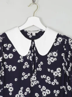Navy & Ivory Floral Printed Ghost/M&S Dress With Collar 8