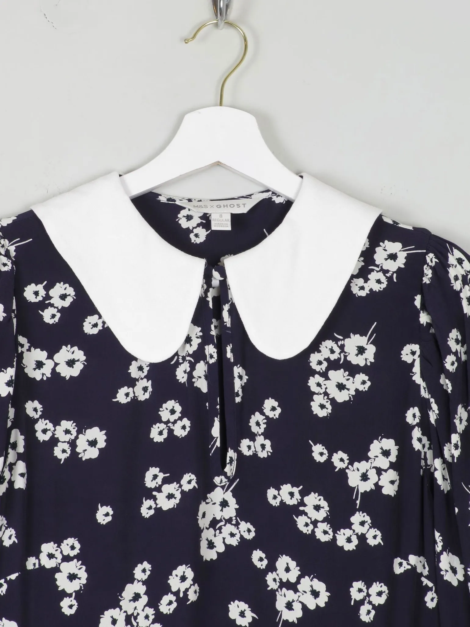 Navy & Ivory Floral Printed Ghost/M&S Dress With Collar 8