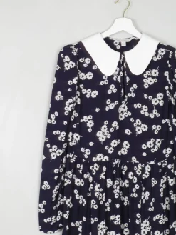 Navy & Ivory Floral Printed Ghost/M&S Dress With Collar 8
