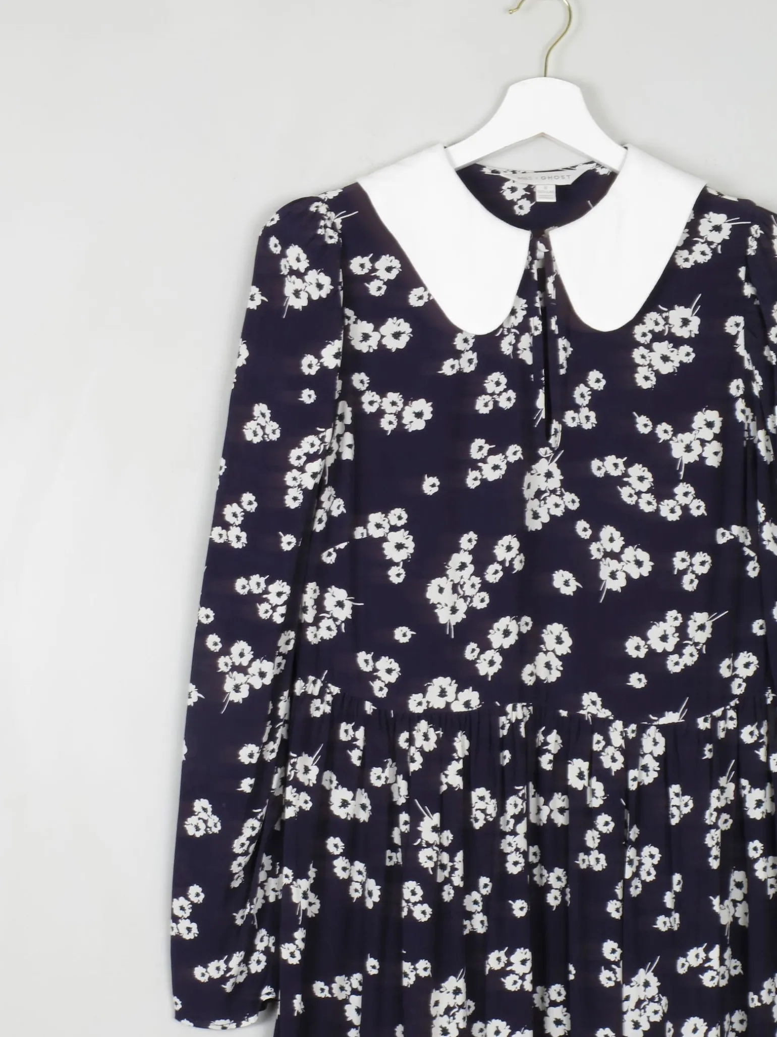 Navy & Ivory Floral Printed Ghost/M&S Dress With Collar 8