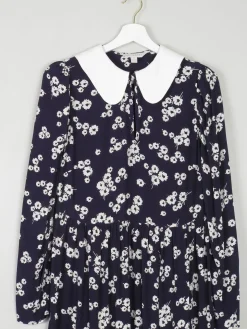 Navy & Ivory Floral Printed Ghost/M&S Dress With Collar 8