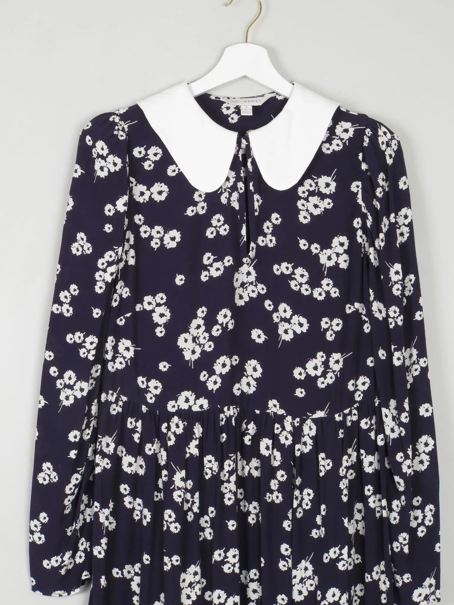 Navy & Ivory Floral Printed Ghost/M&S Dress With Collar 8