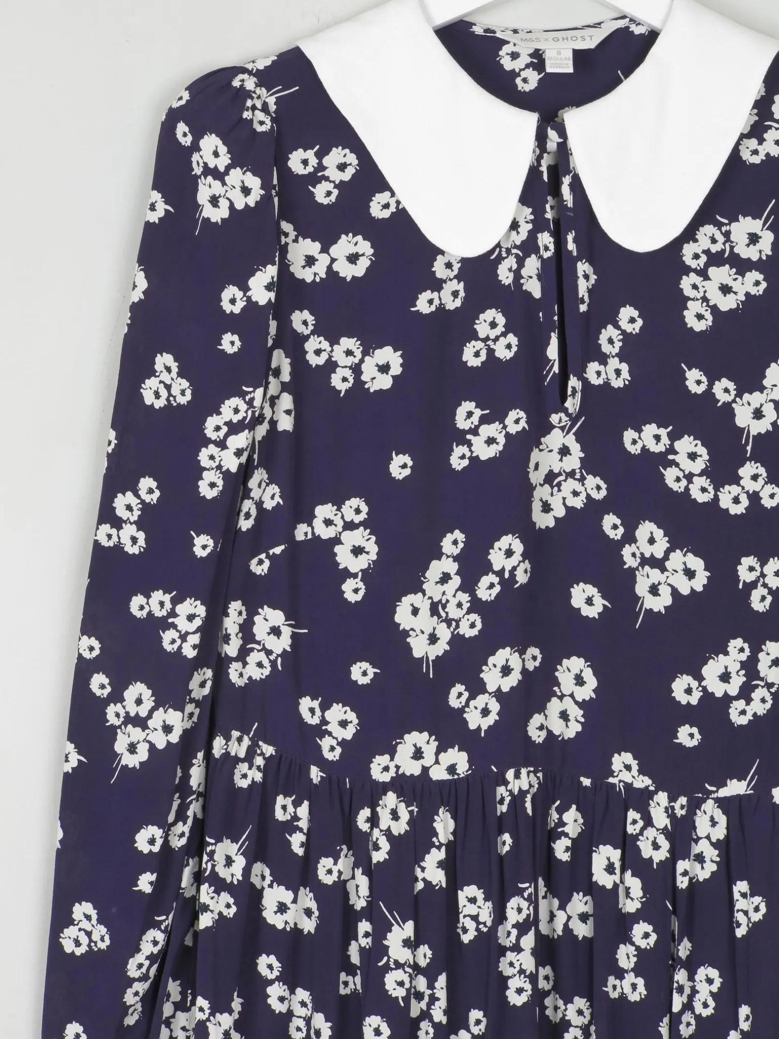 Navy & Ivory Floral Printed Ghost/M&S Dress With Collar 8