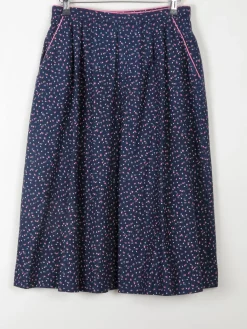 Navy Floral Vintage Prairie Skirt With Pockets 28