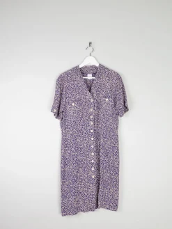 Navy Printed Knee Lenght Button Down Dress 10