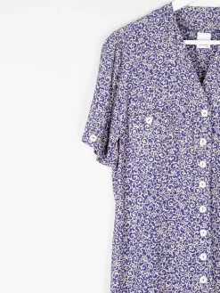 Navy Printed Knee Lenght Button Down Dress 10