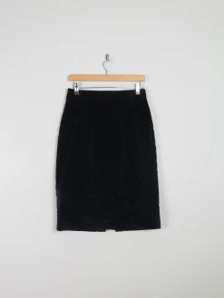 Navy Velvet Quilted Knee Length Vintage Pencil Skirt 31" 12