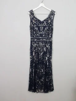 New Navy & Silver Vintage Style Evening Dress 14