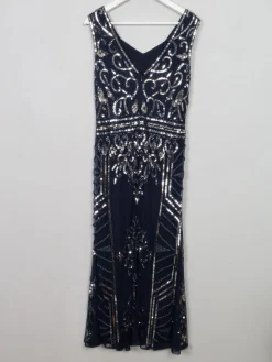 New Navy & Silver Vintage Style Evening Dress 14