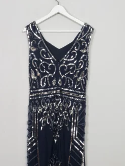 New Navy & Silver Vintage Style Evening Dress 14