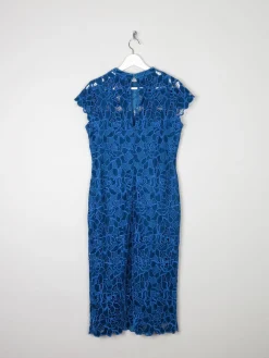 Petrol Blue Lace Vintage Style Velvet Dress 12 New