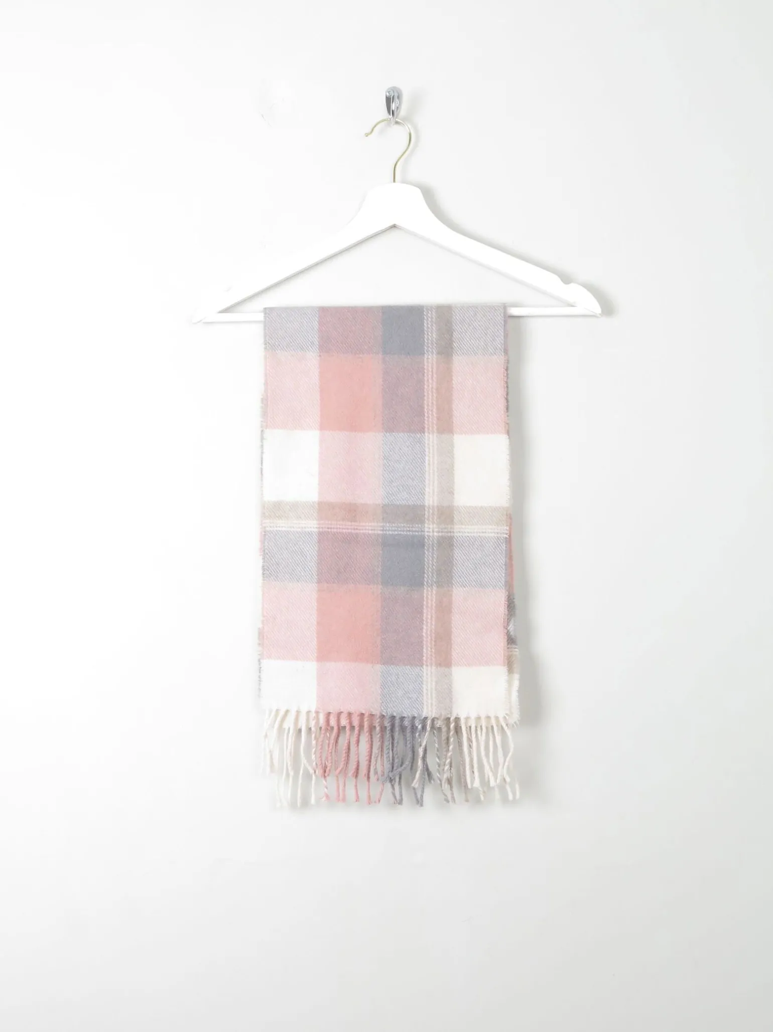 Pink & Green Check Wool Scarf