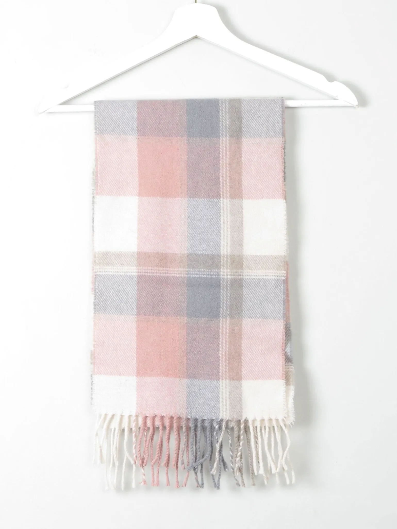 Pink & Green Check Wool Scarf