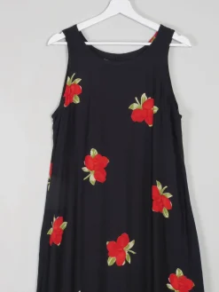 Printed Vintage Dress Black With Floral Print M/L