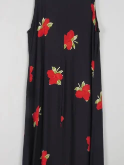 Printed Vintage Dress Black With Floral Print M/L