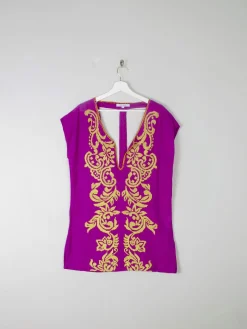 Purple Embroidered Vintage Style Top S
