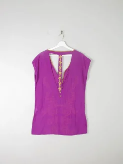 Purple Embroidered Vintage Style Top S