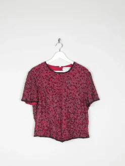 Red & Black Beaded Short Sleeved Top L