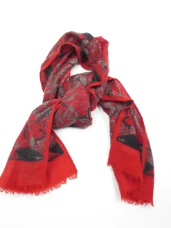 Red Paisley Wool Vintage Scarf