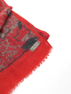 Red Paisley Wool Vintage Scarf