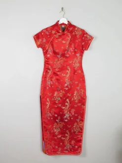 Red Silk Chinese Mandarin Vintage Dress Unworn XS 8