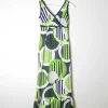 1970s Lerose Vintage Green & Navy Printed Long  Dress 8
