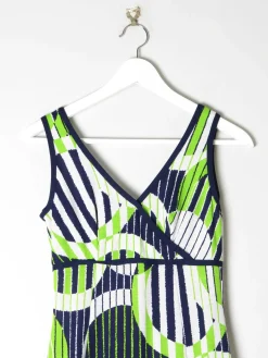 1970s Lerose Vintage Green & Navy Printed Long  Dress 8