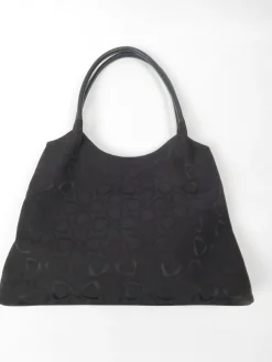 1990s Vintage Black Liz Claiborne Fabric Embossed Shoulder Bag