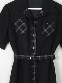 1970s Vintage Black Safari Style Midi Dress 10/12