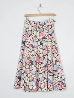 1970s Vintage Botanical Print Flared Skirt 26/27" XS
