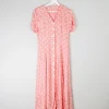 1990s Vintage Peach Polka Dot Button Down Midi Dress Unworn S