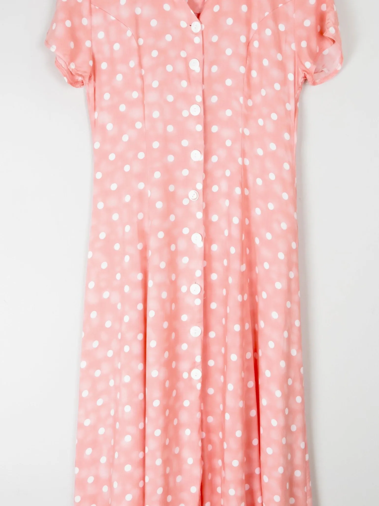 1990s Vintage Peach Polka Dot Button Down Midi Dress Unworn S