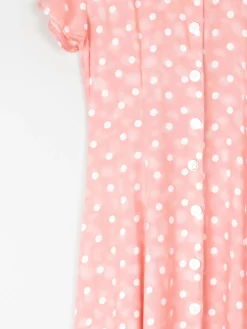 1990s Vintage Peach Polka Dot Button Down Midi Dress Unworn S