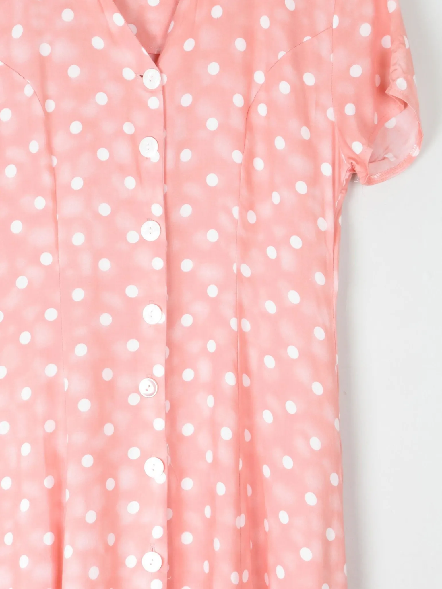 1990s Vintage Peach Polka Dot Button Down Midi Dress Unworn S
